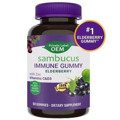 60/90/120 Gummies / Bottle Elderberry Vitamin C Vitamin D3 Zinc Immune Support For Kids