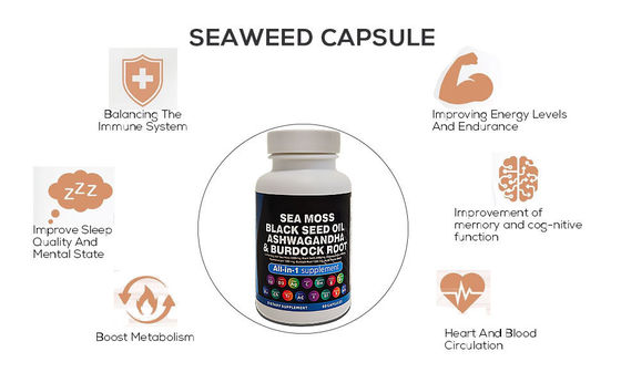 Sea Moss Black Seed Oil Ashwagandha Ginger Capsules Dietary Healthcare Supplement for Adults