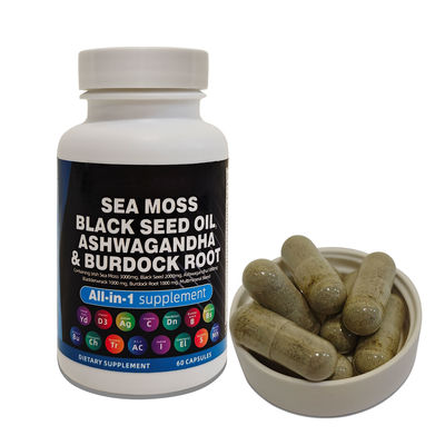 Sea Moss Black Seed Oil Ashwagandha Ginger Capsules Dietary Healthcare Supplement for Adults