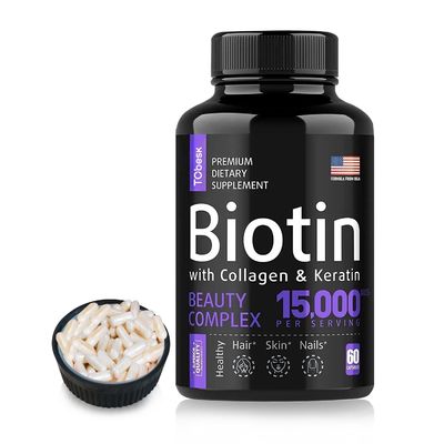 Certificate ISO22000/GMP/HACCP/MSDS/COA Vegan Biotin Capsules with Collagen Keratin