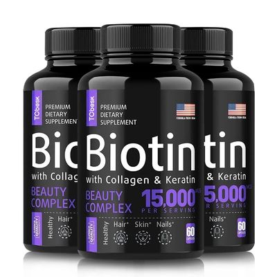Certificate ISO22000/GMP/HACCP/MSDS/COA Vegan Biotin Capsules with Collagen Keratin