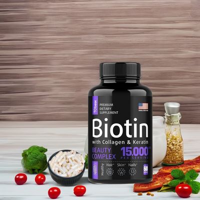 Certificate ISO22000/GMP/HACCP/MSDS/COA Vegan Biotin Capsules with Collagen Keratin