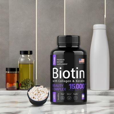 Certificate ISO22000/GMP/HACCP/MSDS/COA Vegan Biotin Capsules with Collagen Keratin